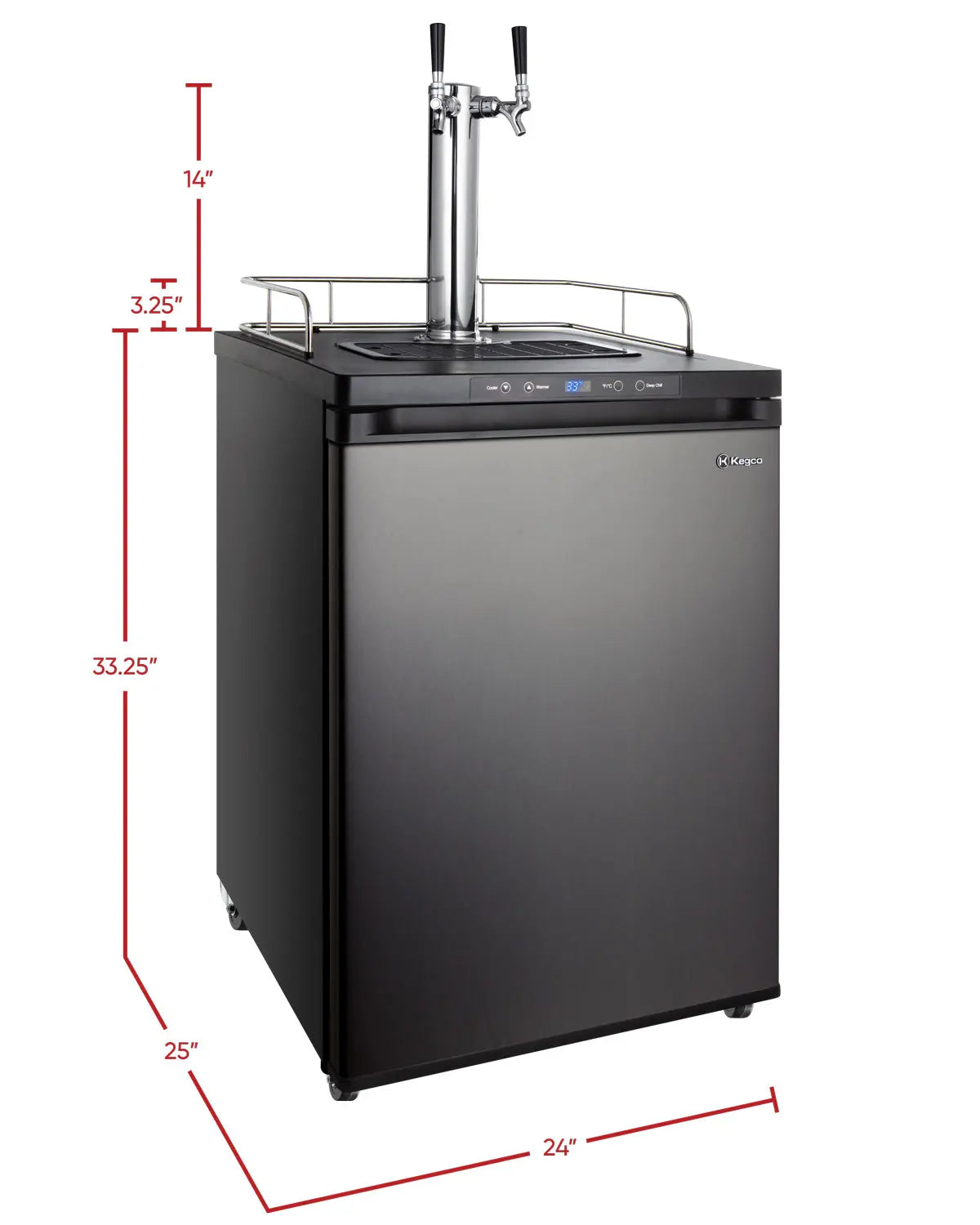 BrewCo 24" Wide Dual Tap Black Stainless Steel Digital Kegerator