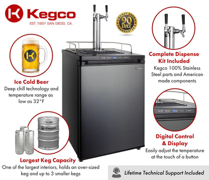 BrewCo 24" Wide Dual Tap Black Stainless Steel Digital Kegerator