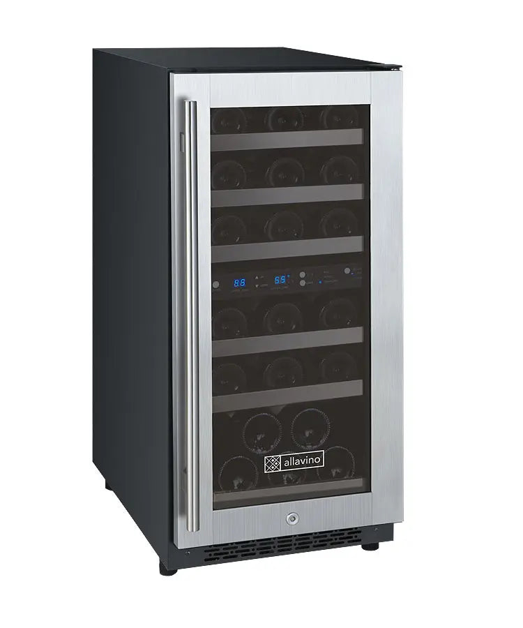 Alloe 15" Wide FlexCount II Tru-Vino 30 Bottle Dual Zone Stainless Steel Right Hinge Wine Refrigerator