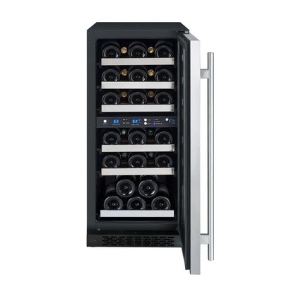 Alloe 15" Wide FlexCount II Tru-Vino 30 Bottle Dual Zone Stainless Steel Right Hinge Wine Refrigerator