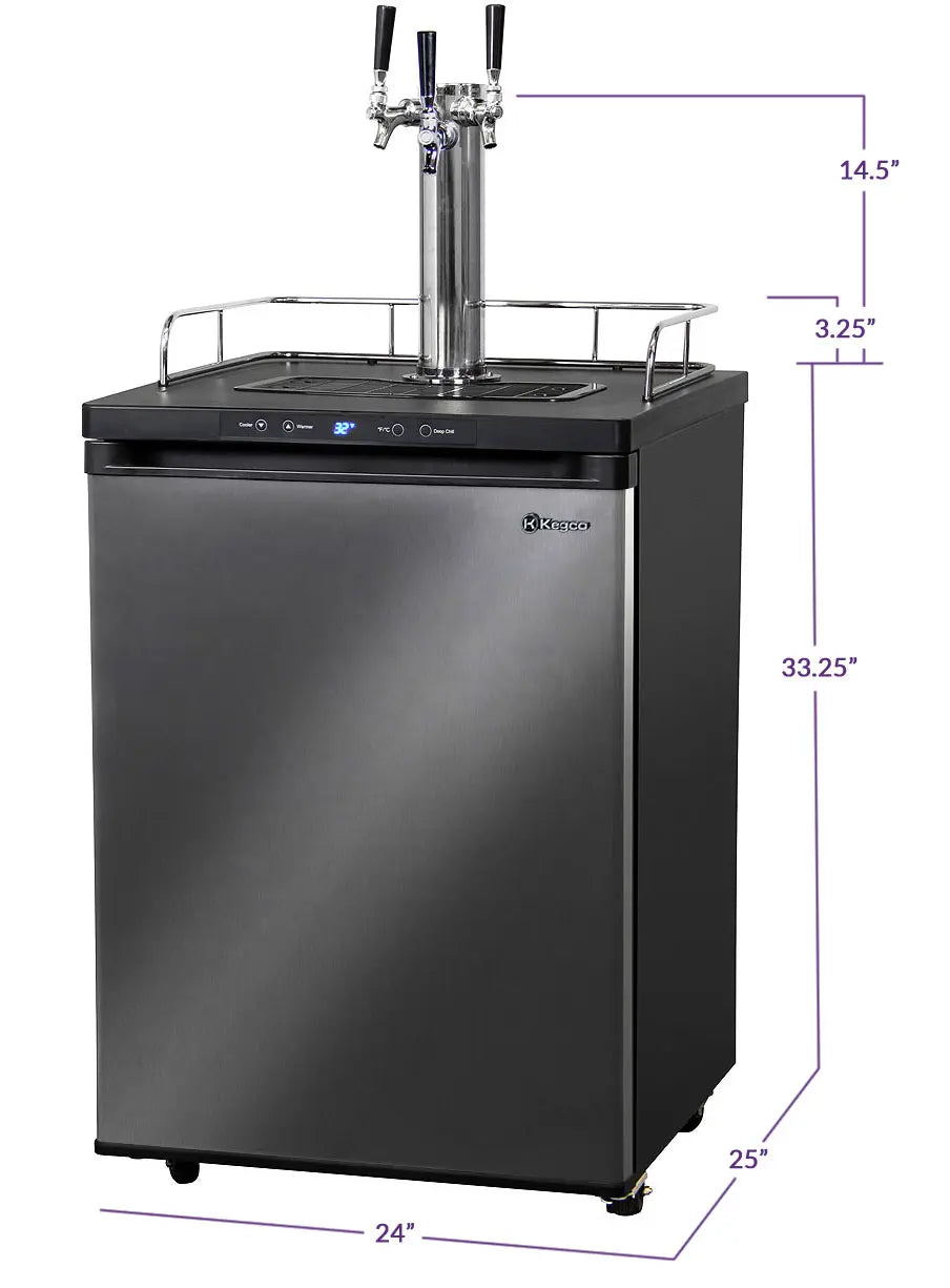 BrewCo 24" Wide Homebrew Triple Tap Black Stainless Steel Digital Kegerator