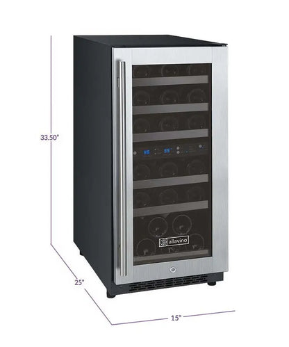 Alloe 15" Wide FlexCount II Tru-Vino 30 Bottle Dual Zone Stainless Steel Right Hinge Wine Refrigerator